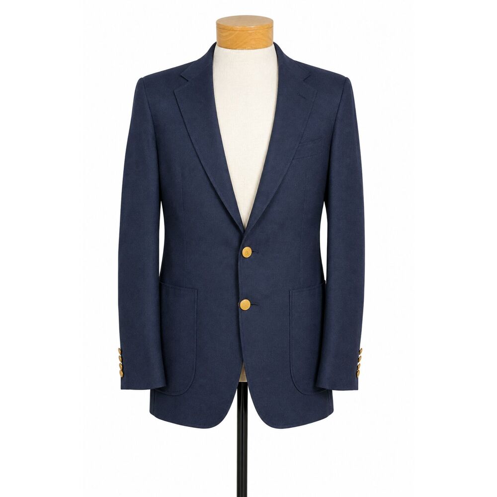 VTG Haggar Body Work Navy Blue Sport Coat Blazer Gold Button Preppy Ivy Style